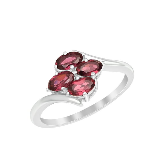 1.00 Cw Oval Shape Red Garnet Gemstone 925 Sterling Silver Four Stone Women Bypass Wedding Ring