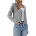 thumbnail image 4 of INSPIRE CHIC Women's Long Sleeve Button Down Knit Sweater Hollow Out V Neck Cropped Cardigans S Gray, 4 of 6
