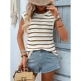 thumbnail image 4 of Striped Sweater Vest Women Spring Summer Crewneck Knit Shirts Dressy Beach Cute Crochet Tank Tops Brown S, 4 of 10