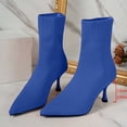 thumbnail image 4 of Women Solid Color Pointed Toe Knit Sock Ankle Boots Stiletto Thin High Heel Stretch Slip on Fall Winter Dress Short Booties Blue 9.5(43), 4 of 5