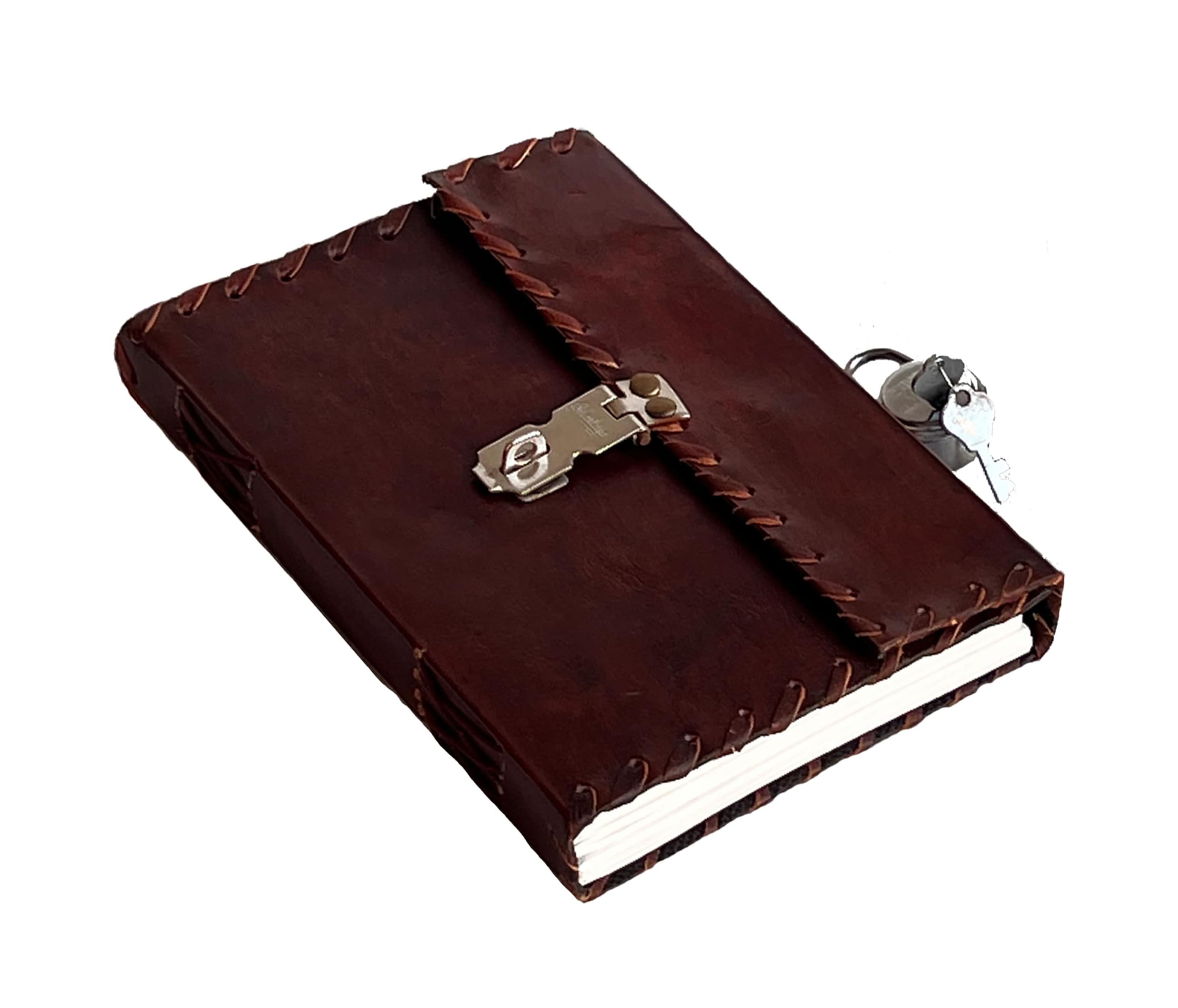 Jaald Leather Journal with Lock and Key Blank Notebook Travel Diary Refillable Writing Note Pad Daily Planner Organizer Guestbook Men Women