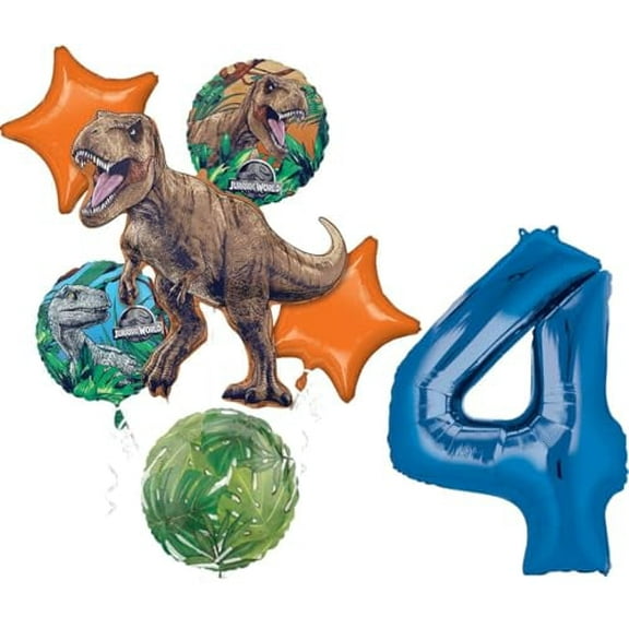 Jurassic Dinosaur World 4th Birthday Party Supplies Foil Balloon Bouquet Decorations