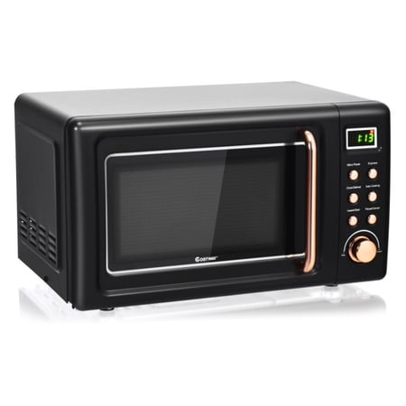 700W Retro Countertop Microwave Oven with 5 Micro Power and Auto Cooking Function golden Countertop Microwave Oven for homes apartments dorms offices living rooms kitchens bedrooms