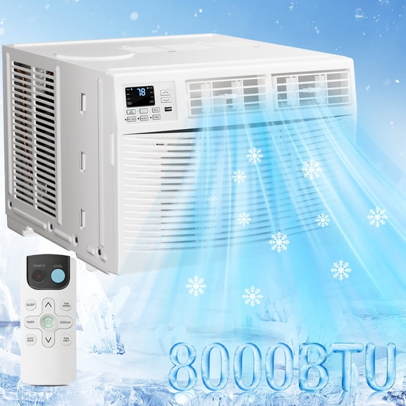 Window Air Conditioner 8000 BTU, Window AC Units up to 350 Sq.ft, Remote, 6 Modes, 24 Timer