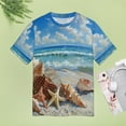 thumbnail image 4 of Beach Seashell Starfish Womens Tops Women's Fashion Casual Short Sleeve Flower Print Round Neck Pullover Top Blouse, 4 of 6