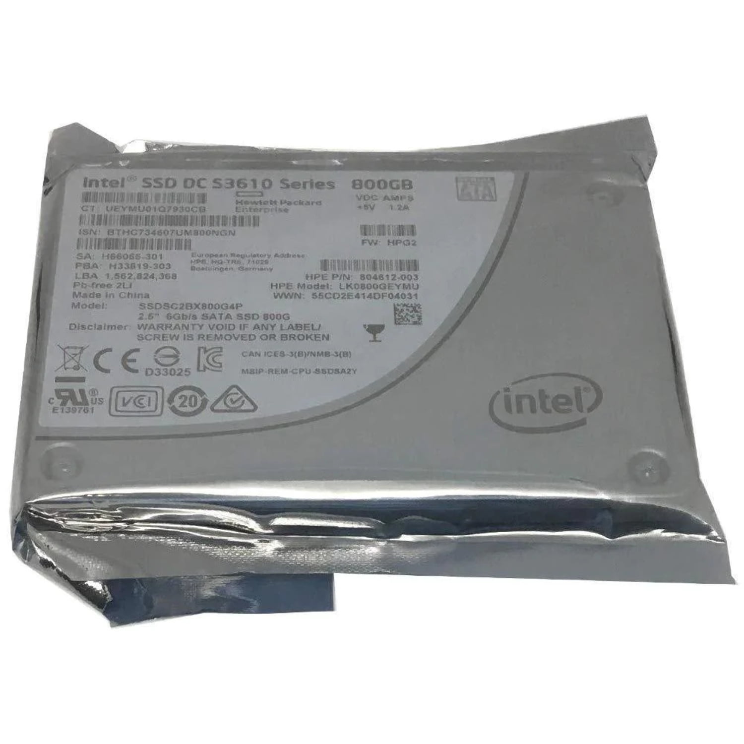 HP 804612-003 Intel DC S3610 Series 800GB 2.5-inch 7mm SATA III MLC (6.0Gb/s) Internal Solid State Drive (SSD) SSDSC2BX800G4P