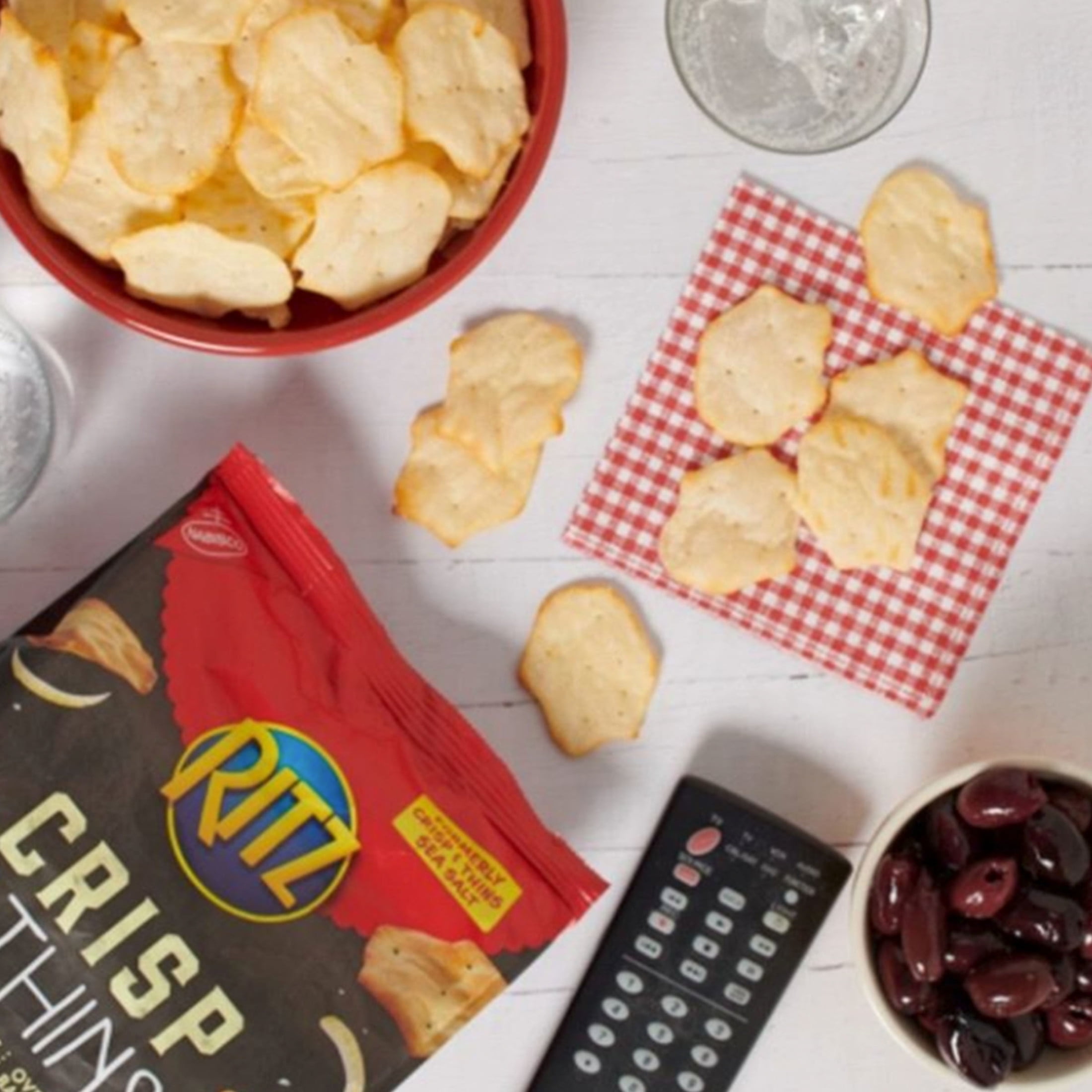 (3 pack) RITZ Crisp and Thins Original with Creamy Onion and Sea Salt Chips, Party Snacks, 7.1 oz