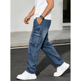 thumbnail image 5 of Men's Medium Wash Straight-Leg Cargo Jeans - Stretchy Denim Pants with Utility Pockets, Casual Daily Jeans for Men, Durable Comfortable Trousers, 5 of 6
