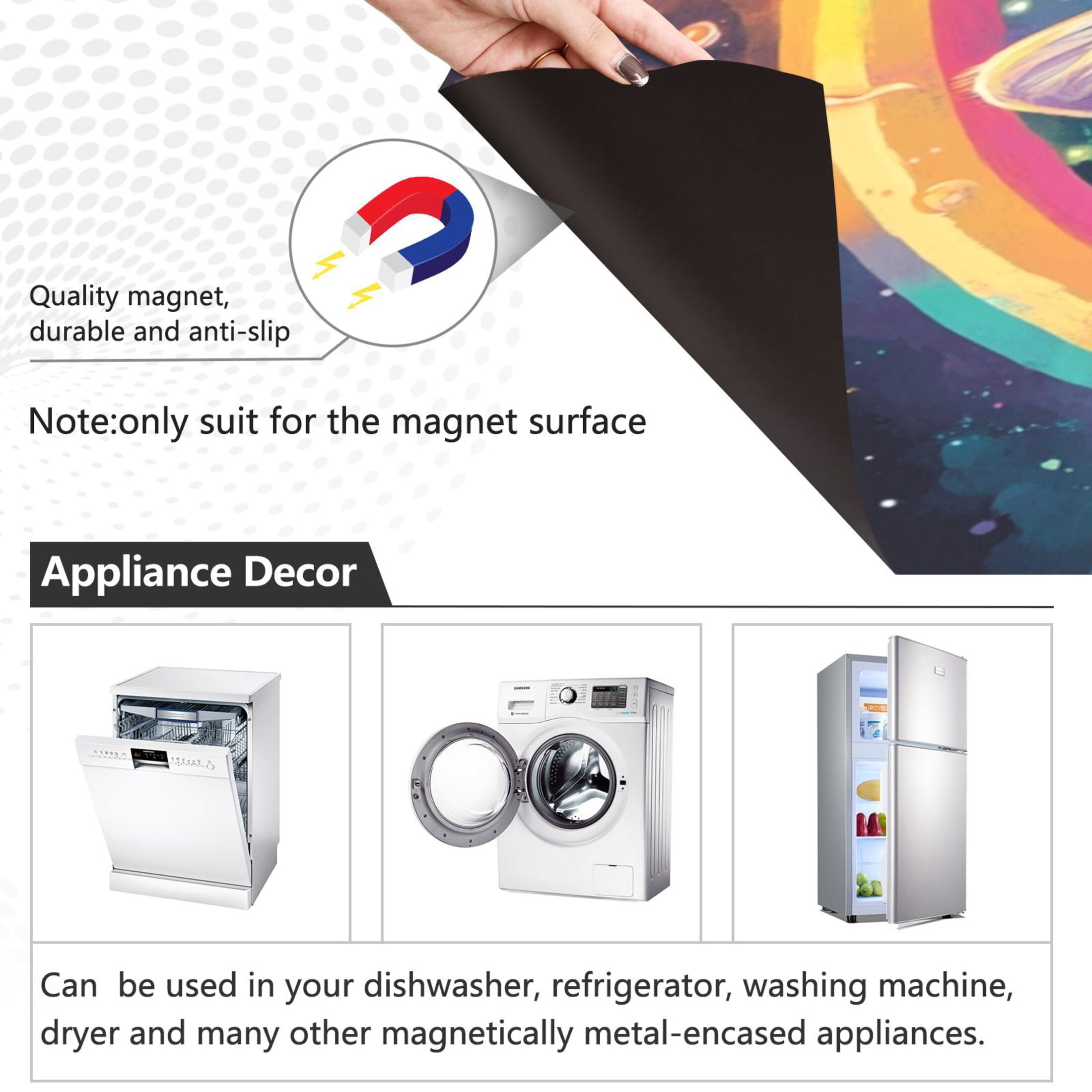 Dishwasher Magnetic Sticker 23x26 Inch Refrigerator Magnetic Sticker Washing Machine Magnetic Sticker Kitchen Panel Magnetic Sticker Home Decor Pretty Rainbow Cat