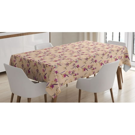 

Ambesonne Floral Tablecloth Rectangular Table Cover Delicate Exotic Flowers 52 x70 Dark Magenta Pale Peach