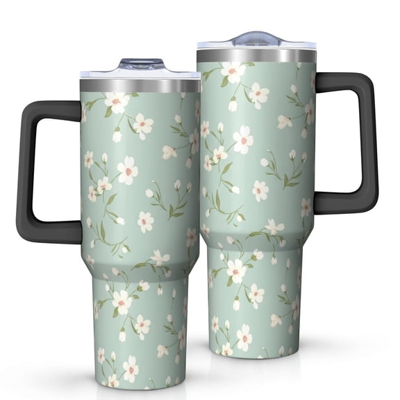 40oz Pioneer Flower Floral Print Pattern Insulated Tumbler with Handle, BPA-Free Leak Proof Lid and Straws, Double Wall Vacuum, Hot 12h/Cold 34h