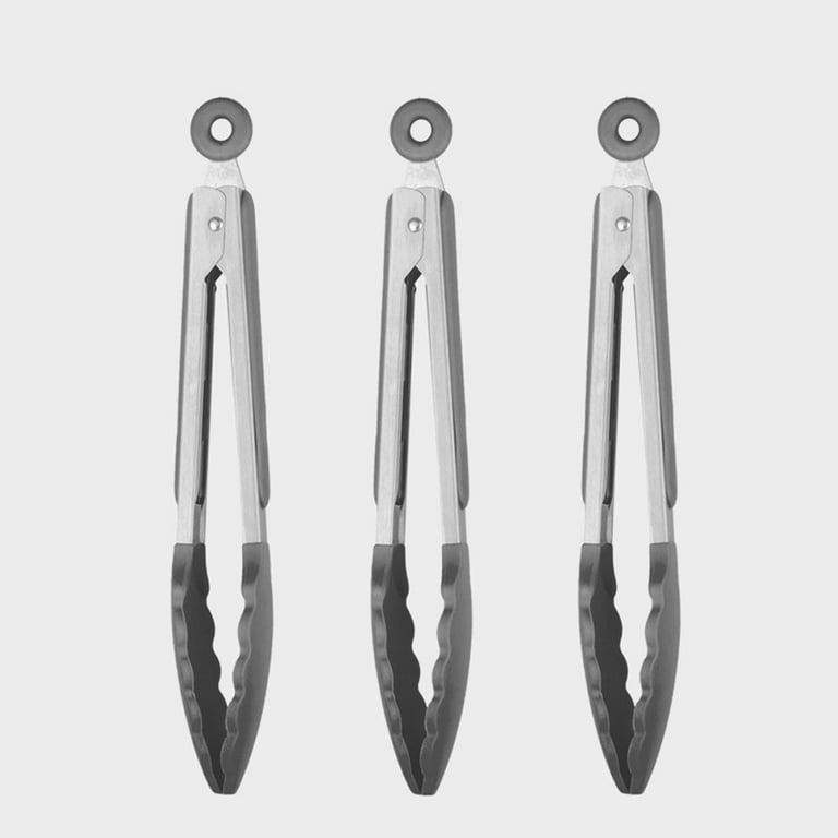 Mini 7 Inch Silicone Tip Tongs Kitchen Tongs, Set of 3 (Gray) 