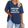 thumbnail image 2 of Lovskoo Plus Size Women's Summer Tops Short Sleeve Loose Blouses Letter Printed Pattern Casual Trendy Soild Color Basic Tees Navy, 2 of 4