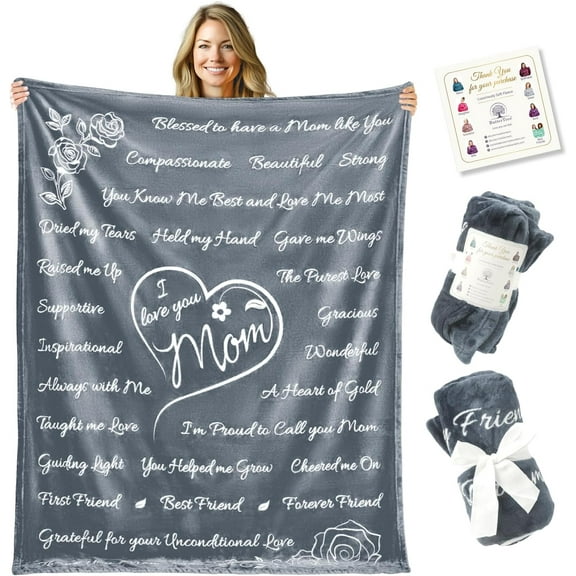 Gifts for Mom, Blanket for Mom Gifts, Mom Birthday Gifts from Daughter & Son, I Love You Mother Daughter Gift Ideas, Present for Mom Blanket, Best Mother in Law, Throw Blanket 65" × 50" (Silver)