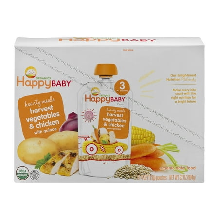 (8 Pack) Happy Baby Hearty Meals, Stage 3, Organic Baby Food, Vegetables & Chicken with Quinoa – 4 oz