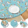 thumbnail image 4 of Blue Cartoon Unicorn Rainbow Star Heart Pattern Round Fitted Tablecloth with Elastic Edge,Dining Table Cover Waterproof,Outdoor Round Tablecloth for Camping,Dining,Indoor and Outdoor, 4 of 7
