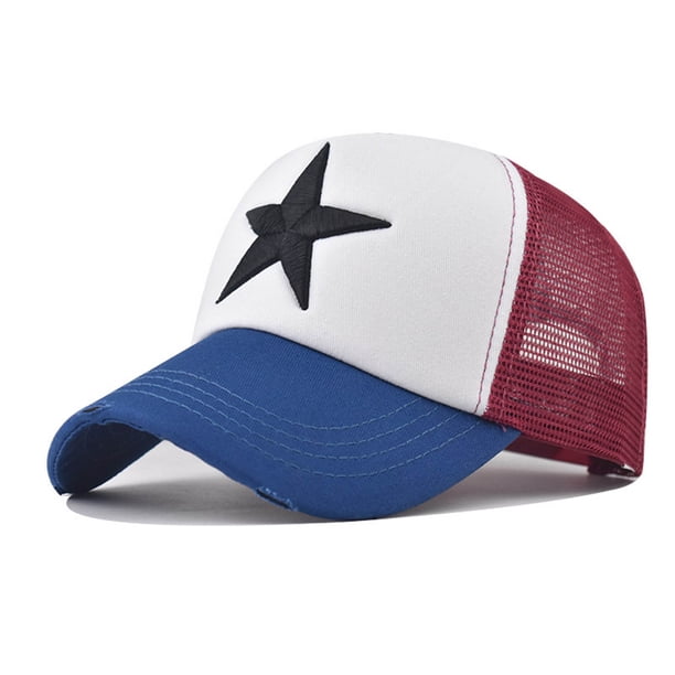 Gorra de béisbol de poliéster con bordado de estrella de cinco puntas para hombre y mujer.