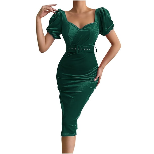 Moda mujer Casual Sexy cuello en V sólido manga corta verano cinturón vestido de fiesta Fridja nalpqowj28711