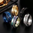 thumbnail image 4 of 1pc Men's Titanium Steel Roman Numeral Spinner Chain Ring black 7, 4 of 6
