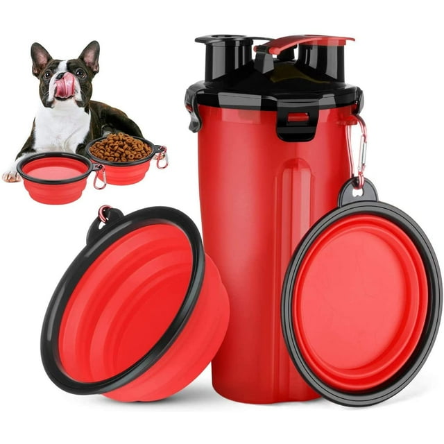 FrostHike Bouteille d'Eau pour Chien Bols pour Chien pour Voyager. Récipient de Nourriture pour Animaux 2-en-1 avec Bols Pliables pour Chien. Bols d'Eau Extérieurs pour Chien pour Marche Randonnée Voyage (Rouge)