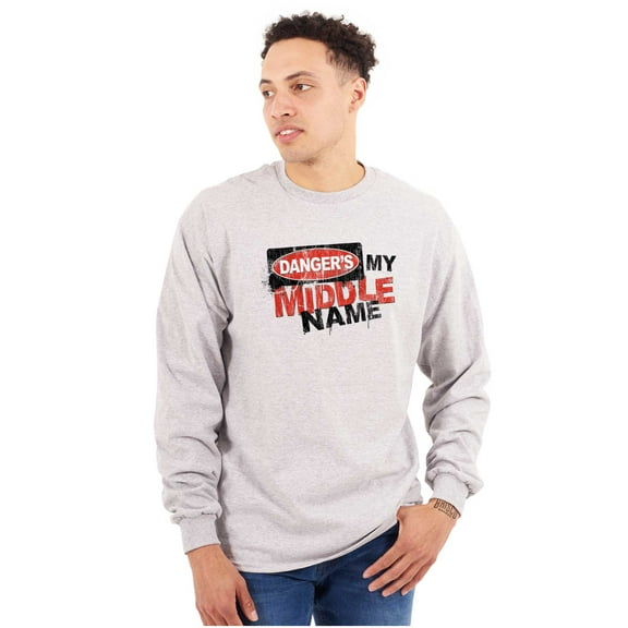 Funny Danger is My Middle Name Men's Long Sleeve Tee T Shirt Brisco Brands S