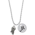 thumbnail image 1 of Delight Jewelry Silvertone Horn Toad Silvertone Script Initial Disc - M - Charm Necklace, 20"+3", 1 of 4