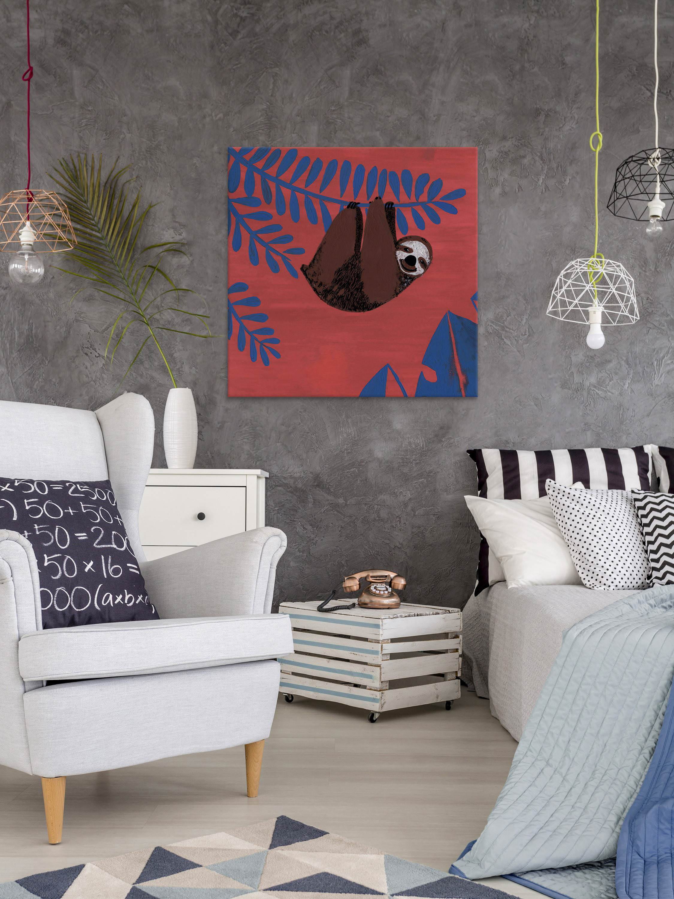 Curious Sloth Painting Print on Wrapped Canvas