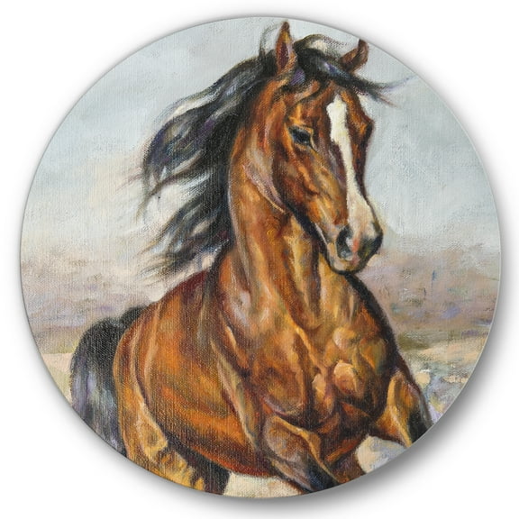 Designart 'Close Up Portrait Of A Horse In The Race' Farmhouse Circle Metal Wall Art 36x36 - Disc of 36