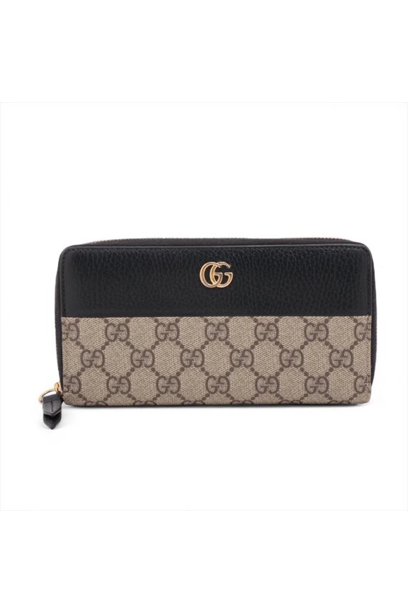 Pre-Owned Gucci GG Supreme Marmont 456117 Leather Long Wallet, Round Zipper, Women's
