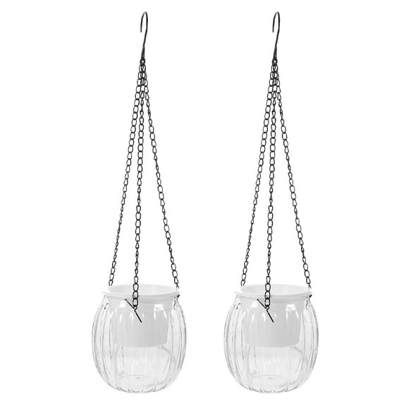 Worgeous 2pcs Self Watering Hanging Indoor Hanging Flower Pots With Chains Clear Hanging Plant Basket With Drainage Holes For Home Hanging