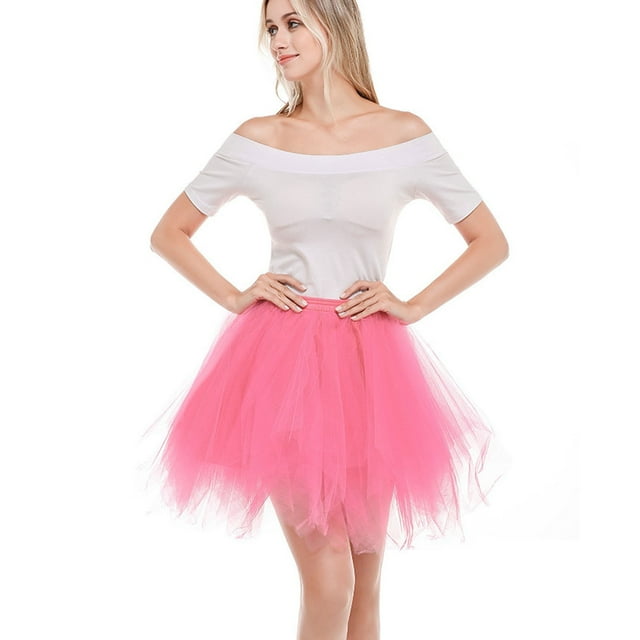 FRSASU Womens Soild Color Tutu Skirt Layered Tulle Skirt Watermelon Red