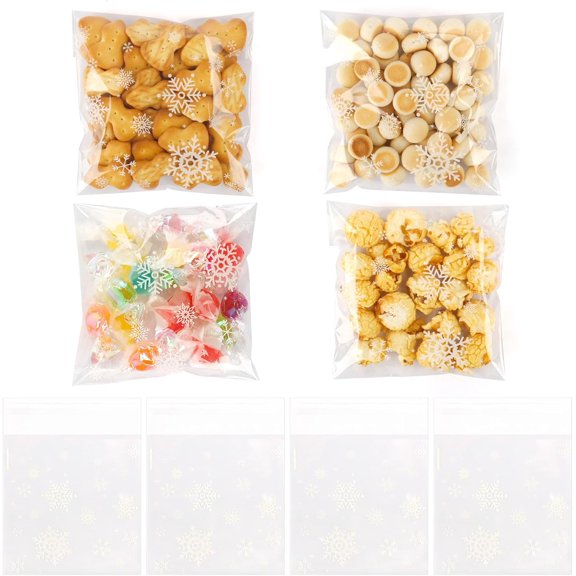 Christmas Treat Bags, 100 PCS Clear Snowflake Ziplock Bags, Plastic Christmas Winter Gift Candy Snack Cookie Bags Party Favors Supplies Holiday Candy Bags