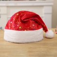 thumbnail image 4 of Glitter Red Santa Hat, Christmas Hat with White Plush Brim & Pom Pom, Soft Fur Xmas Hat with Star Sequins, Festive Headwear for Holiday Gathering, New Year Celebration & Party Costume,1 Pcs, 4 of 8