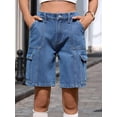 thumbnail image 6 of Bermuda Cargo Shorts for Women Casual Long Knee Length High Waisted Stretch Wide Leg Relaxed Fit S, 6 of 10
