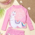 thumbnail image 5 of Bullpiano 2-6Y Girl Summer Swimsuit Long-sleeved Top +Bottom 3Piece Set Fashion Pattern for Swimming Pool Party (Pink), 5 of 8