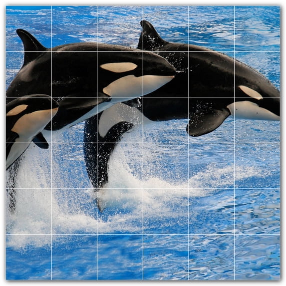 Picture-Tiles.com: Whale Ceramic Tile Wall Mural WAL501194-66XL. 72"W x 72"H using (36) 12" x 12" Ceramic Tiles-Satin Finish