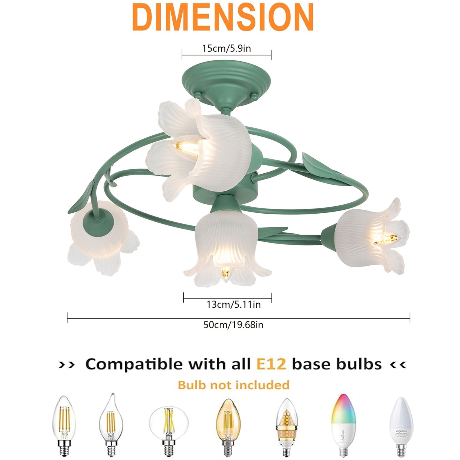 110V 60W Ceiling Light 4-Light Rounded Floral Shade Ceiling Chandelier for Bedroom