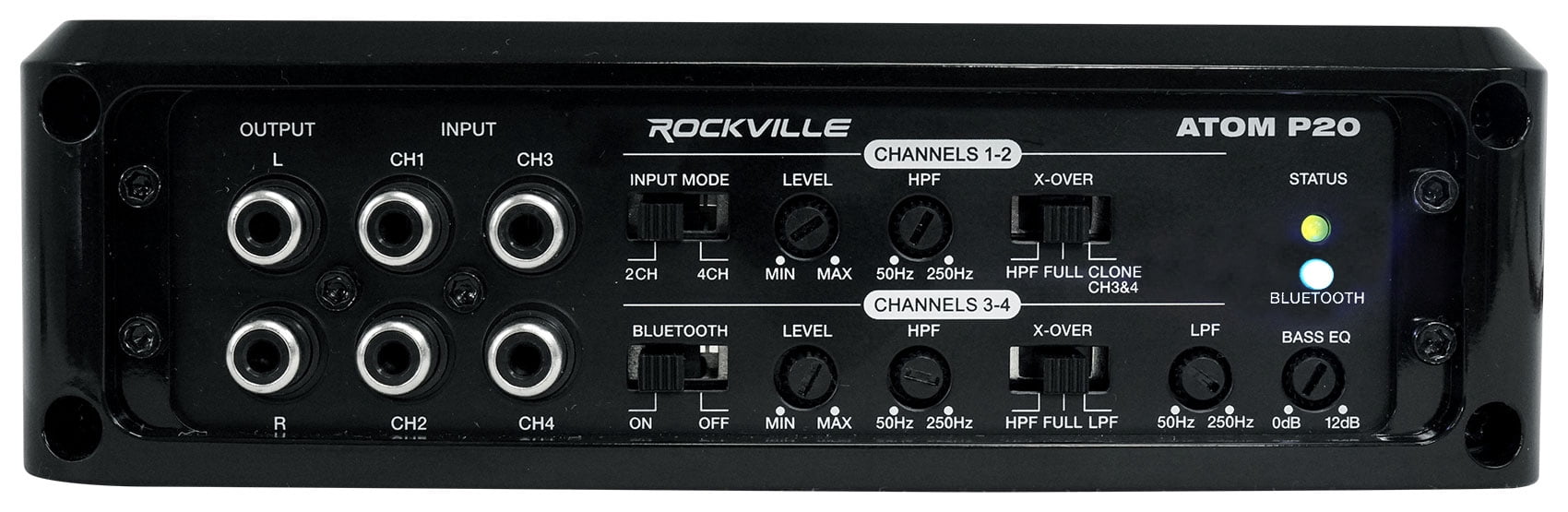 Rockville ATOM P20 Marine/ATV/Car Bluetooth Amplifier 1600w Peak/440w RMS 4 Channel w/ Volt Meter