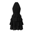 thumbnail image 6 of Women's Casual Halter Zipped Sleeveless Solid Color Dress Layered Ruffle A Line Mini Dress with Drawstring Black, 6 of 8