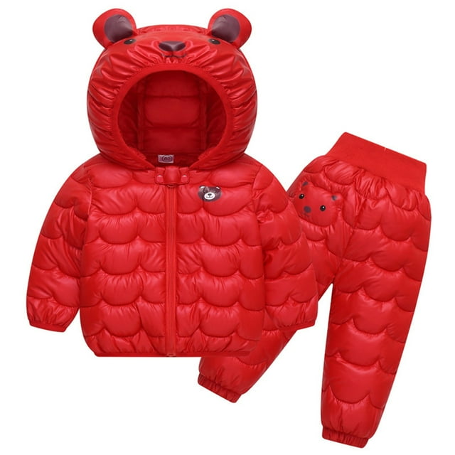 2025 Ensemble de Combinaison de Neige Colorée pour Bébé Garçon Fille, Veste Décontractée à Manches Longues, Pantalon de Neige Épais et Chaud à Taille Élastique Rouge
