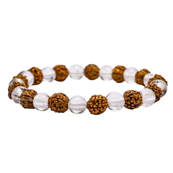 Rudraksha Sphatik Bracelet – 8mm Beaded gemstone for Men & Women (Stretchable)