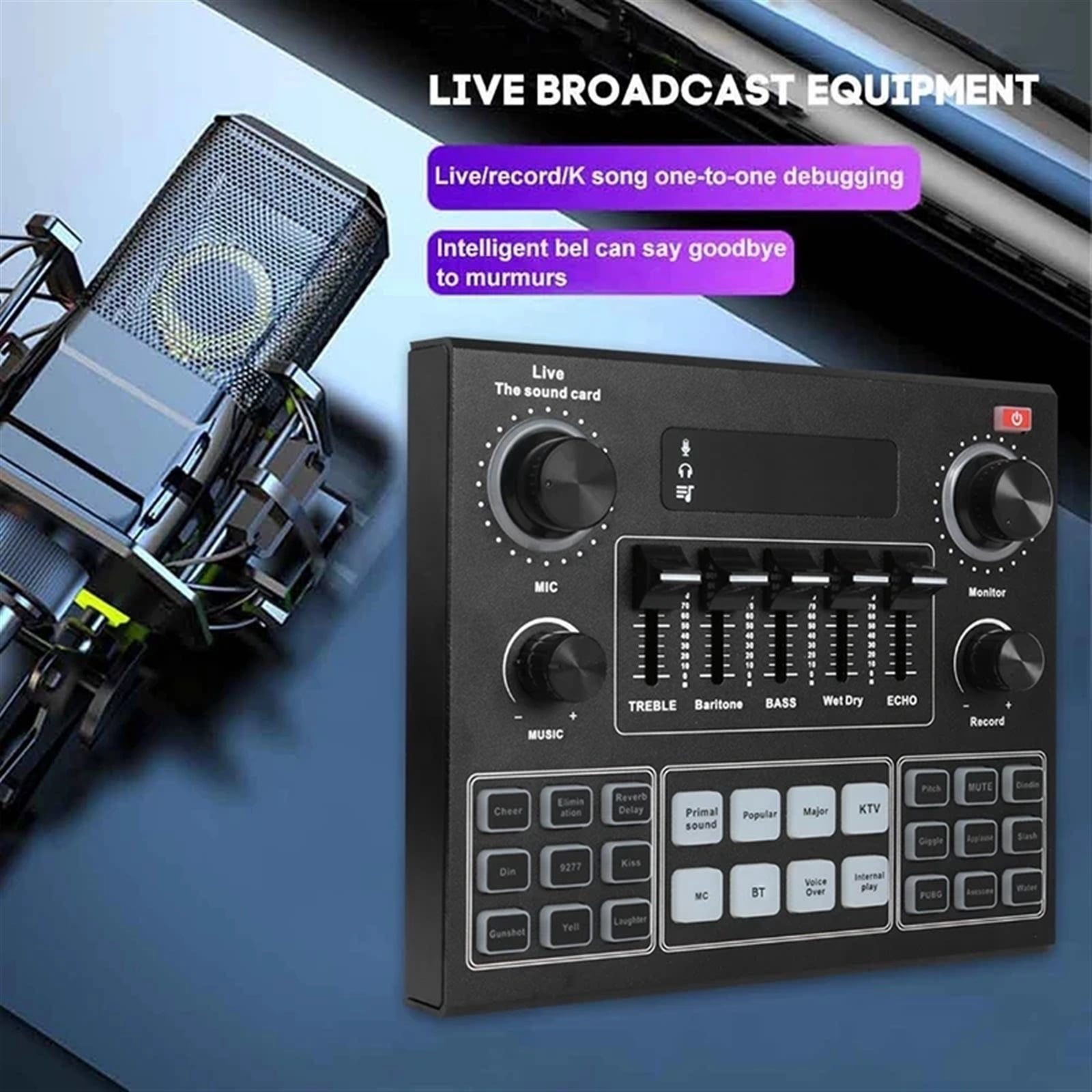 V9 Sound Card Stereo Audio Mixer with Effects and Voice Change for Computer Game Mobile Phone Live Broadcast ,Precision Control