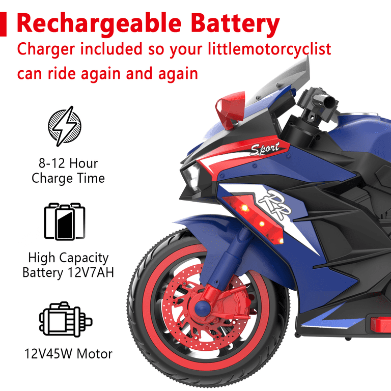 HNH 12V Ride on Toys for Kids, Motorcycle with Training Wheels