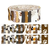 Soimoi 40Pcs Dog Print Precut Fabrics Strips Roll Up 1.5x42inches Cotton Jelly Rolls For Quilting - Brown