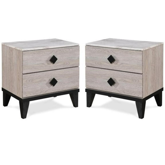 Home Square 2 Drawer Wood Nightstand in Beige Finish - Set of 2