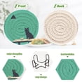 thumbnail image 4 of Yayeee 6 PCS Drink Coasters with Holder Set Woven Absorbent Round Tabletop Hot Pad, Green Cat, 4 of 7