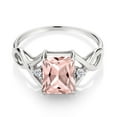 thumbnail image 2 of Gem Stone King 2.04 Ct Octagon Peach Simulated Morganite White Topaz 925 Sterling Silver Ring (Size 6), 2 of 5