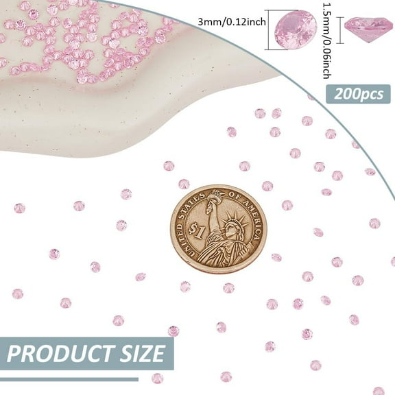 Cubic Zirconia 200 Pcs 3mm Round Cubic Zirconia Stone Pink 5A Loose CZ Diamond Stones Tiny Faceted Rhinestone Cabochons Small Pointed Back Diamante Gems for Ring Earring Jewelry DIY Craft