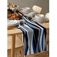 thumbnail image 6 of Table Runner Dresser Scarves 72 Inch Long, Modern Abstract Wave Stripe Linen Dining Table Runners Blue White Grey Lines on Black Tabletop Scarf for Wedding Holiday Party Kitchen, 6 of 7