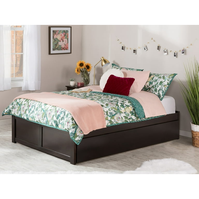 Concord Full Platform Bed with Flat Panel Foot Board and Full Size Urban Trundle Bed in Espresso